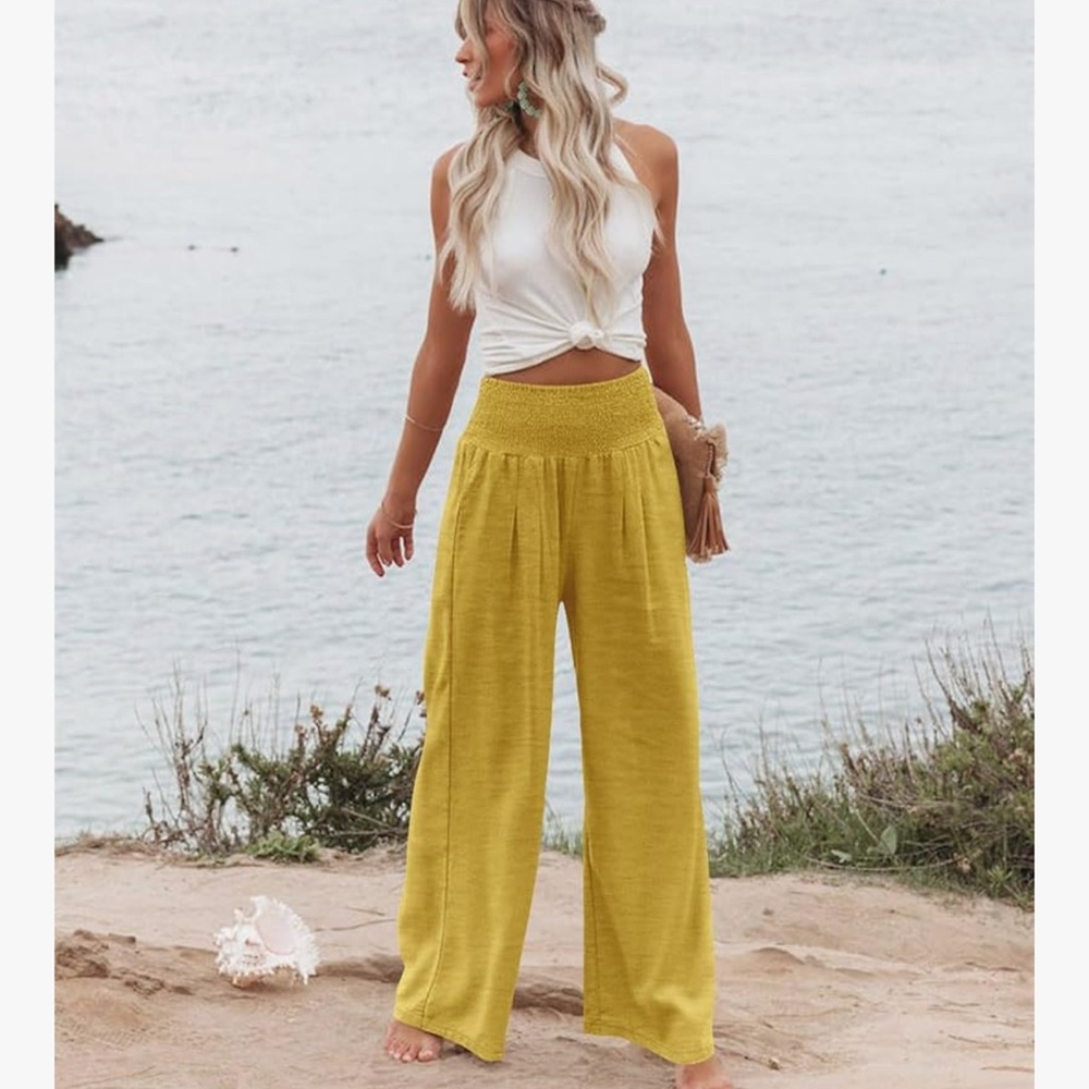 Women's Wide Palazzo Pants - Yellow - Picture 2 of 7
